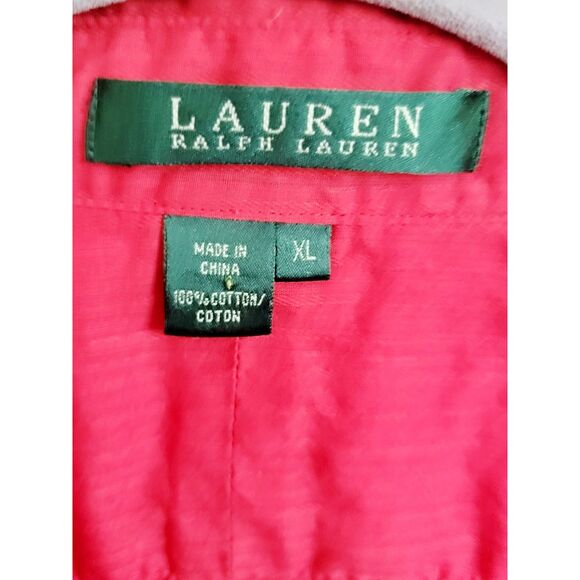 Lauren Ralph Lauren XL Womens Shirt Button Up Red Logo *Has A Spot* Cotton - Picture 3 of 8